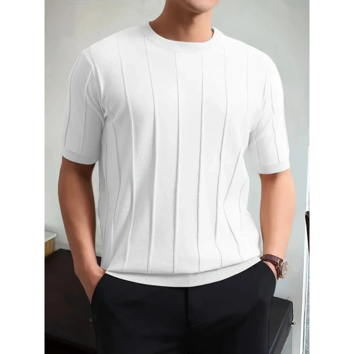 Erkek Kısa Kollu Bisiklet Yaka çizgili Triko Tshirt