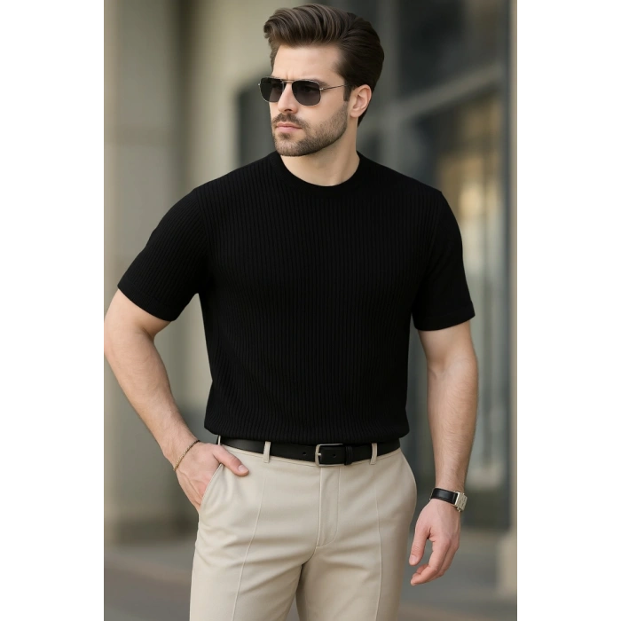 Erkek Kısa Kollu Bisiklet Yaka Triko Tişört