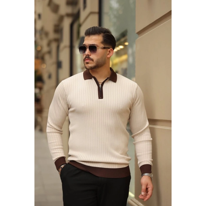 Erkek Kol Ve Yaka Detaylı Uzun Kollu Triko