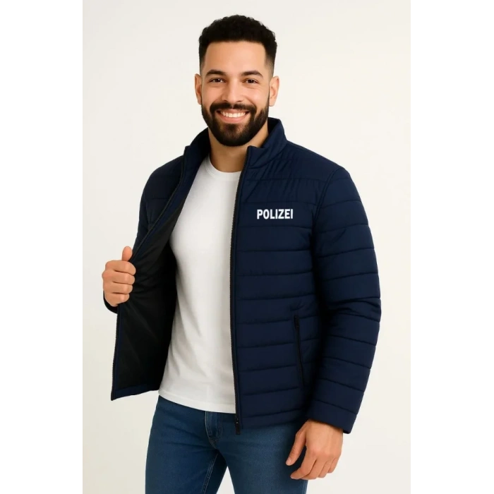 Erkek Mikro Su İtici Kapitone Baskılı Astarlı Fermuarlı Bomber Mont - Lacivert