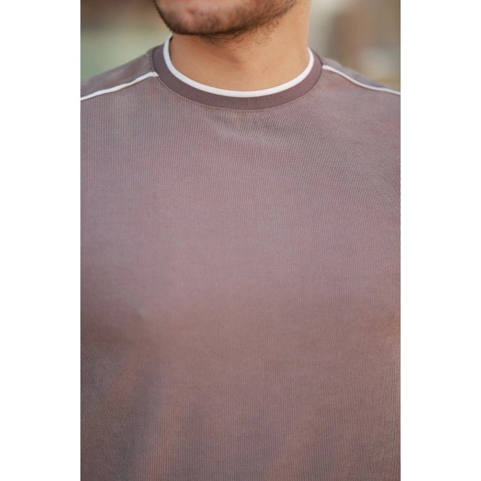 Erkek Omuzlar çizgi Detaylı Kısa Kollu T-shirt