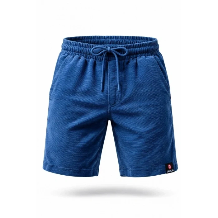 Erkek Otoban Dokuma Şort Beli Lastikli Bağcıklı, Cepli, Rahat Kesim Günlük Yazlık Şort - İndigo