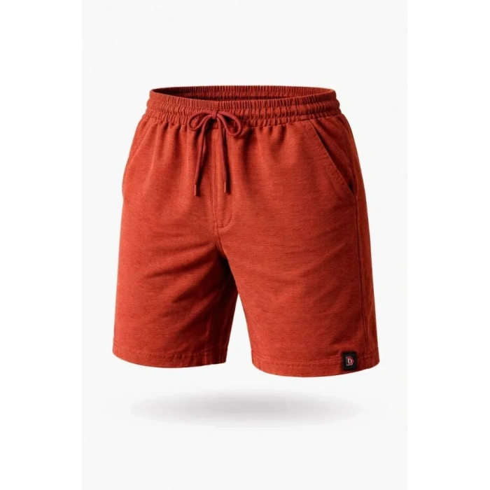 Erkek Otoban Dokuma Şort Beli Lastikli Bağcıklı, Cepli, Rahat Kesim Günlük Yazlık Şort - Turuncu