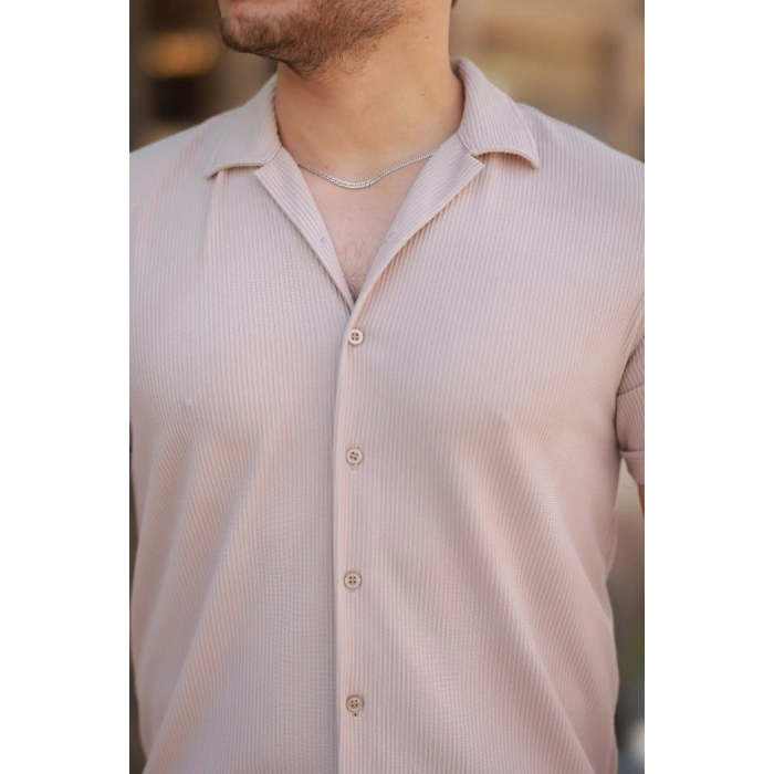 Erkek Ottoman Kumaş Apaj Yaka Kısa Kollu Gömlek