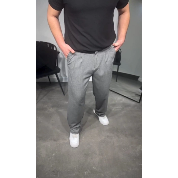 Erkek Pileli Kumaş Baggy Pantolon