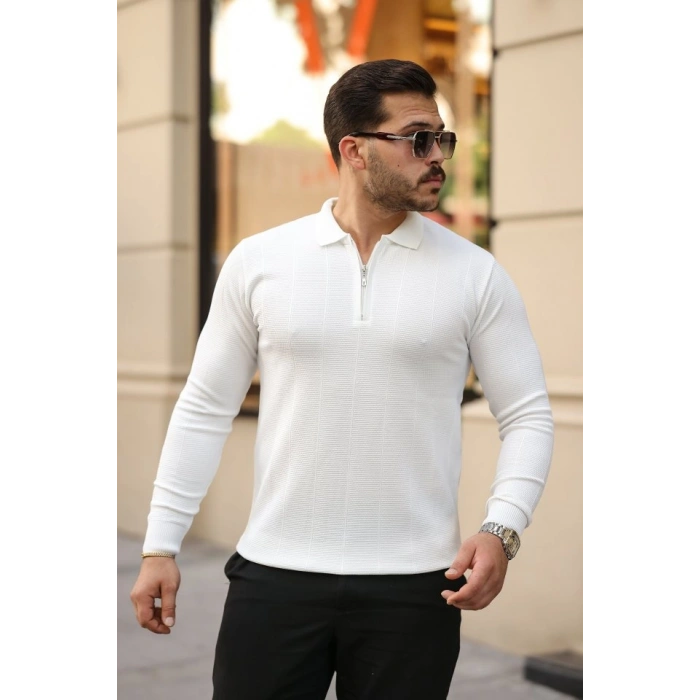 Erkek Pirinç Desenli Uzun Kollu Yakalı Triko