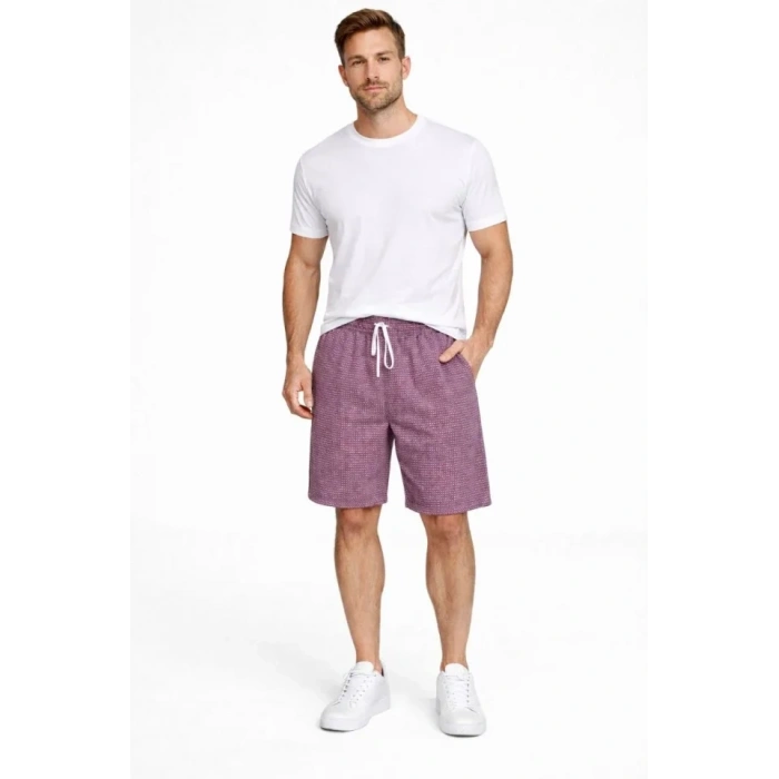 Erkek Pötikareli Şort – Beli Lastikli Bağcıklı, Cepli, Rahat Kesim Günlük Yazlık Şort - Gül Kurusu