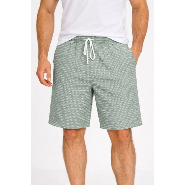 Erkek Pötikareli Şort – Beli Lastikli Bağcıklı, Cepli, Rahat Kesim Günlük Yazlık Şort - Mint Yeşili