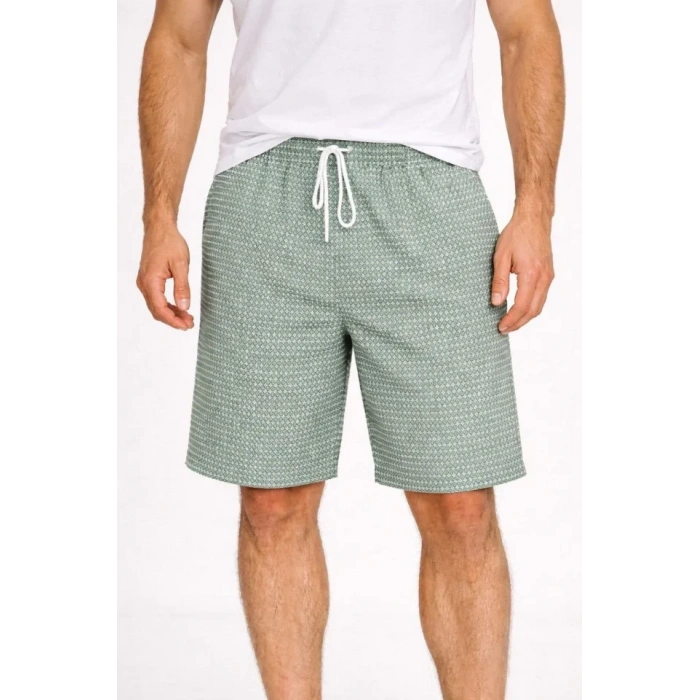 Erkek Pötikareli Şort – Beli Lastikli Bağcıklı, Cepli, Rahat Kesim Günlük Yazlık Şort - Mint Yeşili