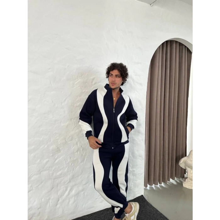 Erkek Premium Parçalı Eşofman Takım - Dik Yaka Fermuarlı Sweatshirt, - Siyah