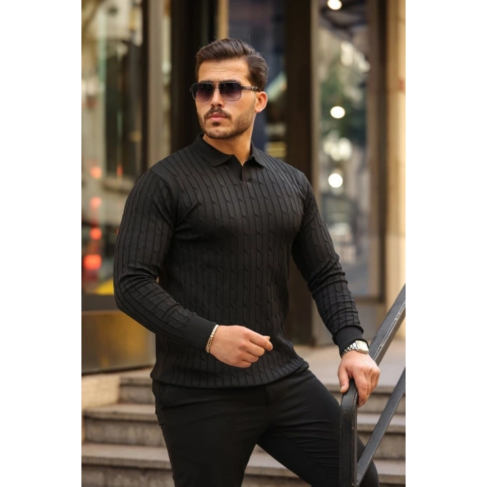 Erkek Saç örgü Desen Uzun Kollu Triko