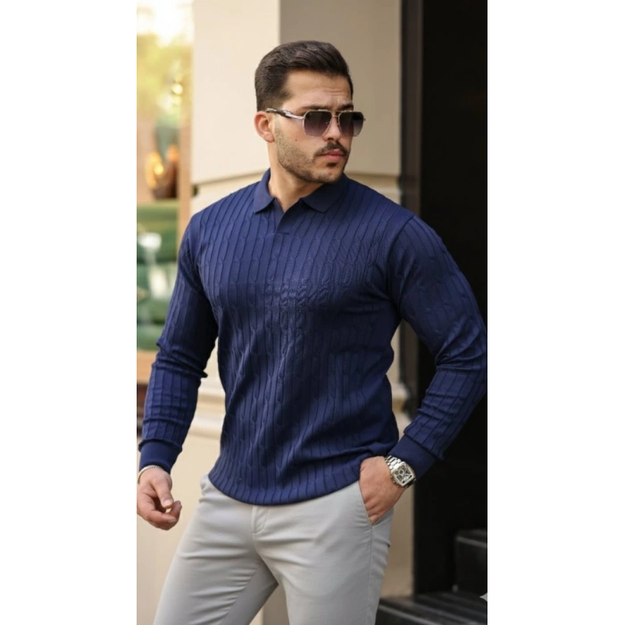 Erkek Saç örgü Desenli Uzun Kollu Triko