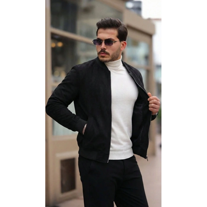 Erkek Scuba Süet Kumaş Bomber Hırka