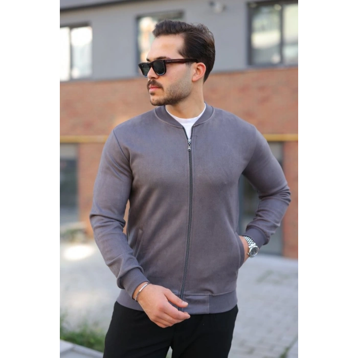 Erkek Scuba Süet Kumaş Bomber Hırka