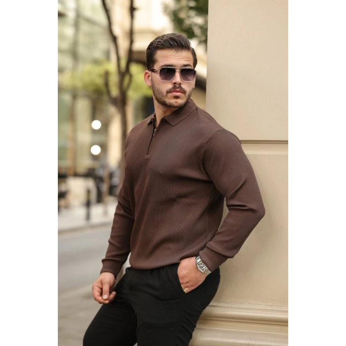 Erkek Selanik örme Yakalı Uzun Kollu Triko