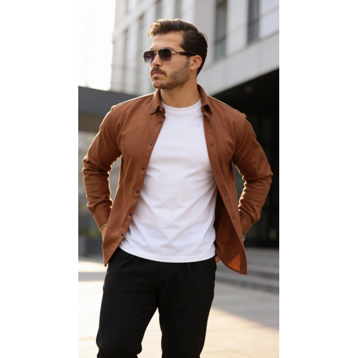 Erkek Uzun Kollu Süet Gömlek