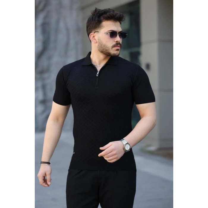 Erkek Viskon Kumaş Polo Yaka Desenli Tişört