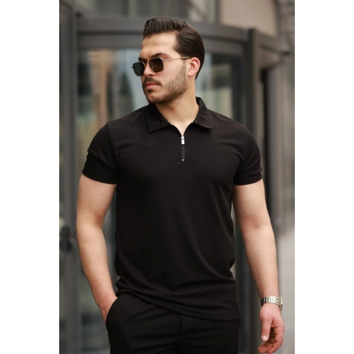 Erkek Yakalı Fermuarlı T-shirt şort Ikili Takım