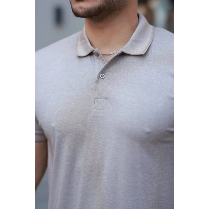 Erkek Yakalı Kagi Kumaş Kısa Kollu T-shirt