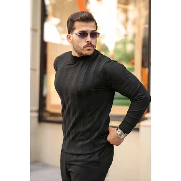 Erkek Yarım Balıkçı Yaka Kabartma Desenli Triko