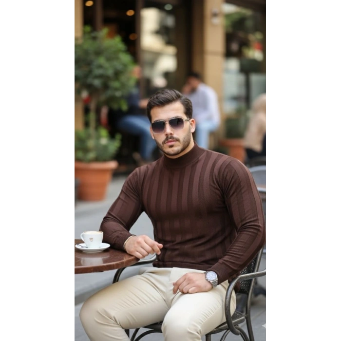 Erkek Yarım Balıkçı Yaka Kabartma Desenli Triko