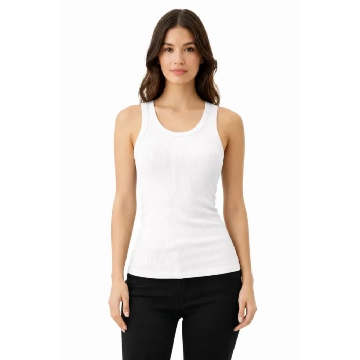 Fitilli Likralı Kaşkorse Atlet Vücuda Oturan Basic Şıklık - Beyaz