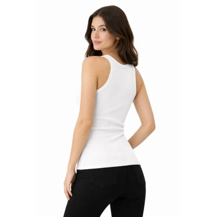 Fitilli Likralı Kaşkorse Atlet Vücuda Oturan Basic Şıklık - Beyaz