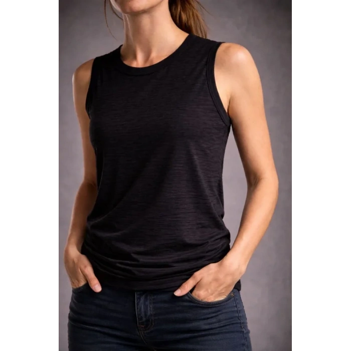Flamlı Kumaş Sıfır Kolsuz Atlet Basic Spor Üst, Günlük Ve Fitness Kullanımına Uygun - Siyah