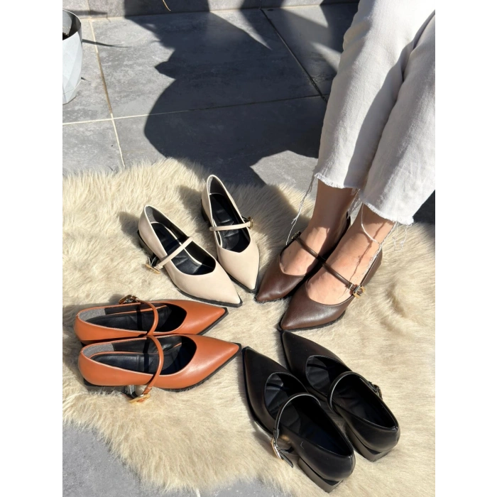 Galye Bej Cilt Topuklu Ayakkabı