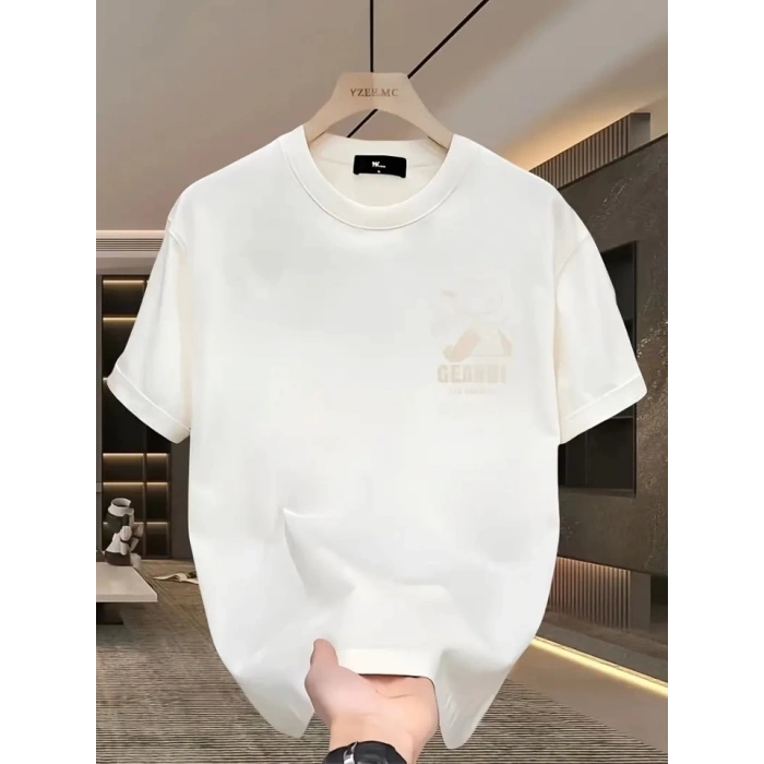 Geniş Kesim Pamuklu Tişört - GANDHI The Project Baskılı, Beyaz, Rahat Kesim, Kısa Kollu, Günlük Kıyafet, Her Gün Giyilebilecek Tişört- Beyaz