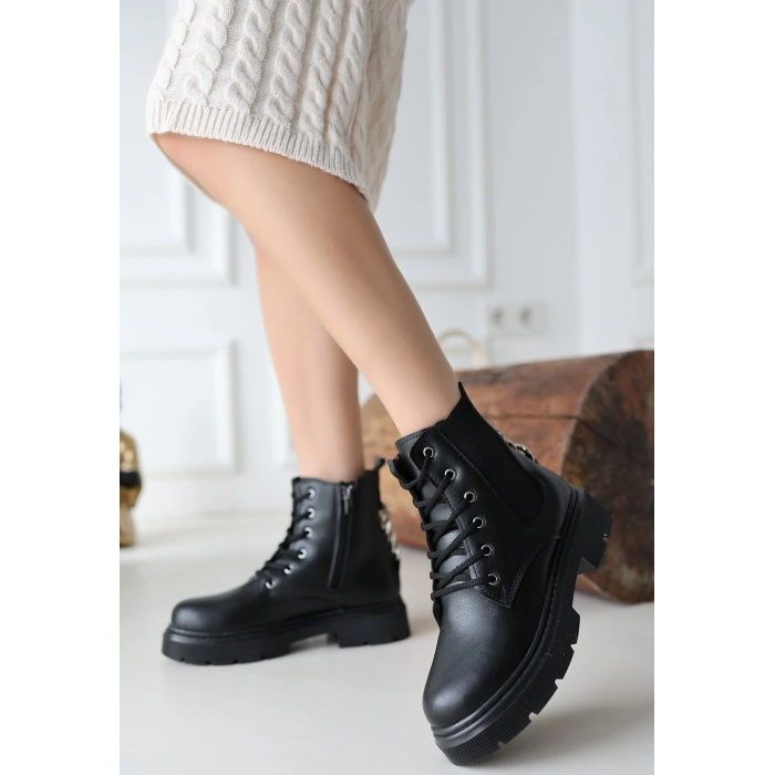 Harte Siyah Cilt Bağcıklı Bot