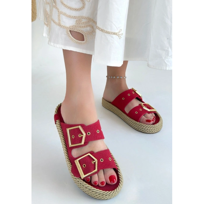 İces Kırmızı Nubuk Terlik