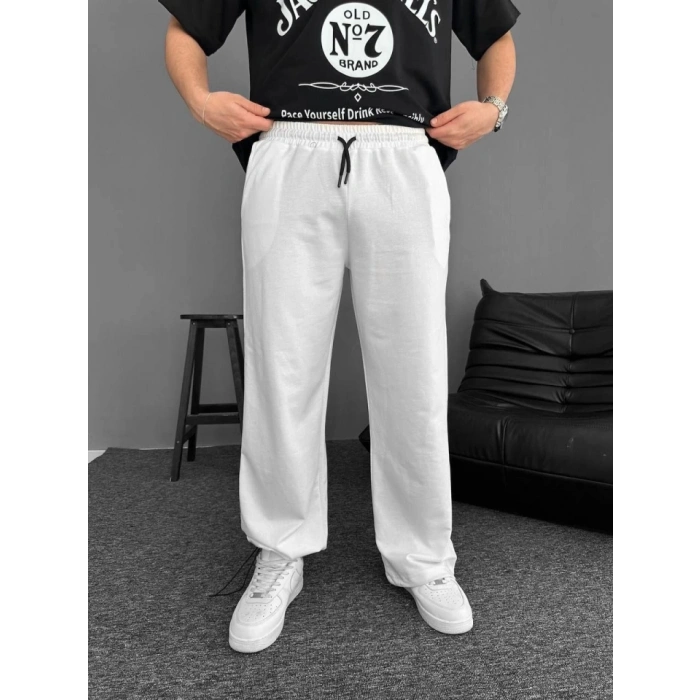 İki İplik Kumaş Baggy Alt Esofman - Beyaz