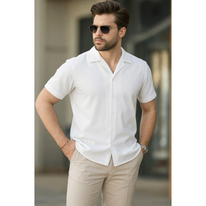 İki İplik Kumaş  Gömlek - Beyaz