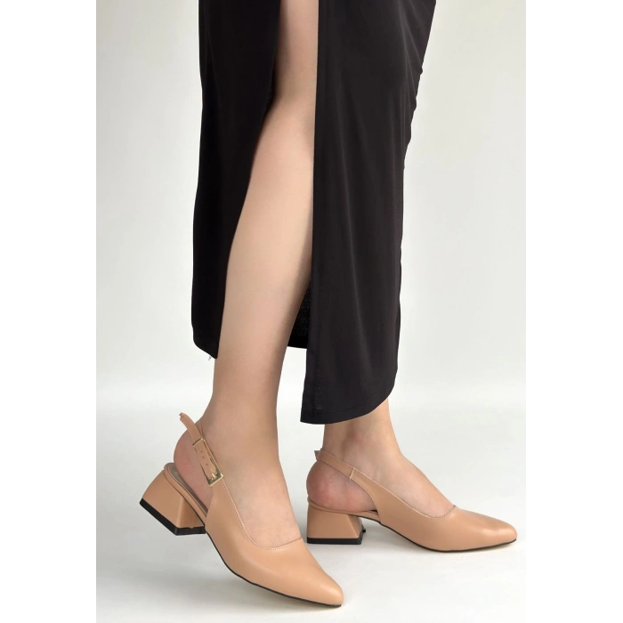 Jonji Nude Cilt Topuklu Kemerli Ayakkabı