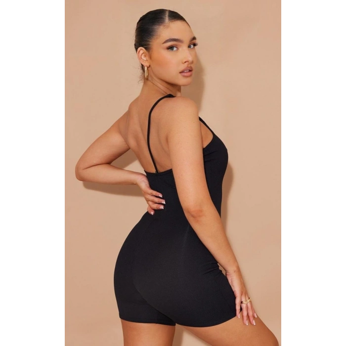 Kadın Asimetrik Askılı Mini Kaşkorse Bodycon Tulum