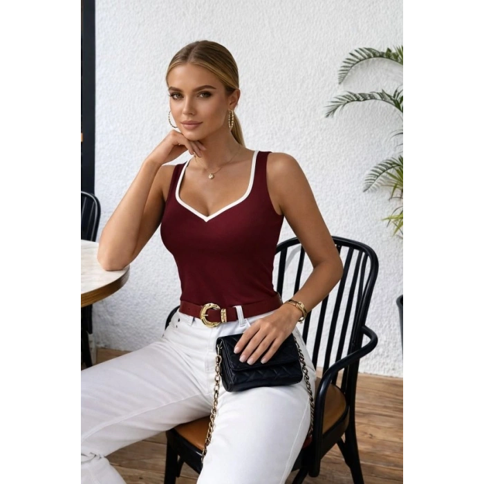 Kadın Askılı Kalp V Yakalı Dalgıç Bluz