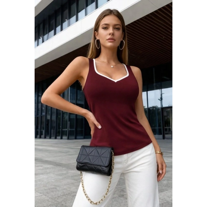 Kadın Askılı Kalp V Yakalı Dalgıç Bluz