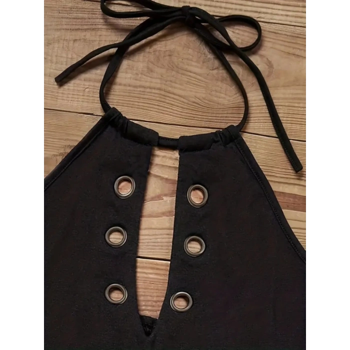 Kadın Askılı Kuş Gözü Ve Dekolte Detay Boyundan Bağlamalı Viskon Bluz