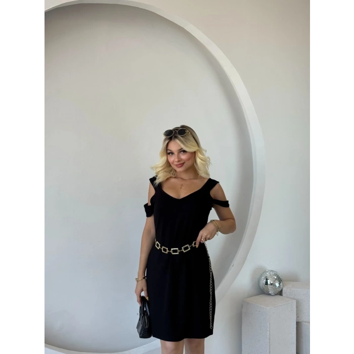 Kadın Askılı Soğuk Omuz Detaylı Modal Elbise