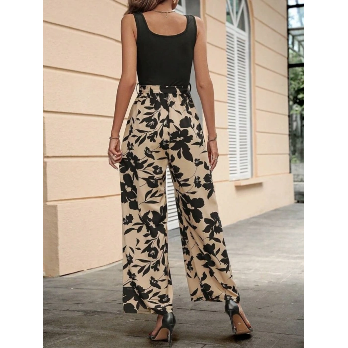 Kadın Askılı Yuvarlak Yaka Beli Kuşaklı üst Viskon Alt Dalgıç Tulum