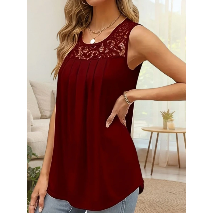 Kadın Askılı Yuvarlak Yaka Dantel Detaylı Viskon Bluz