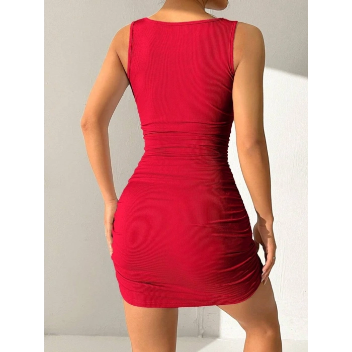 Kadın Askılı Yuvarlak Yaka Mini Kaşkorse Elbise