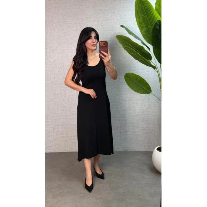 Kadın Askılı Yuvarlak Yaka Süprem Kumaş Elbise