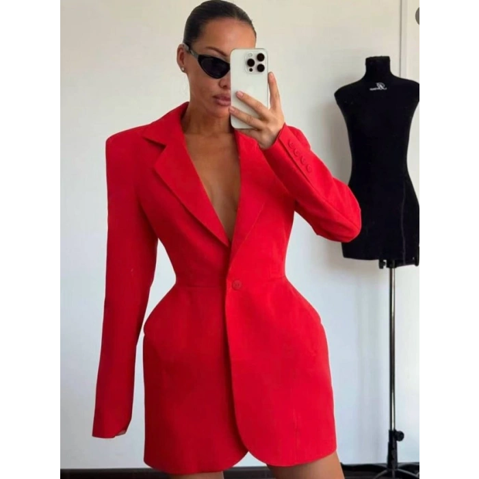 Kadın Atlas-dokuma Kumaş Ceket Elbise