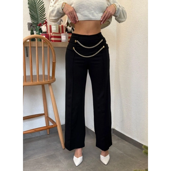 Kadın Beli Zincir Detay Ithal Krep Pantolon