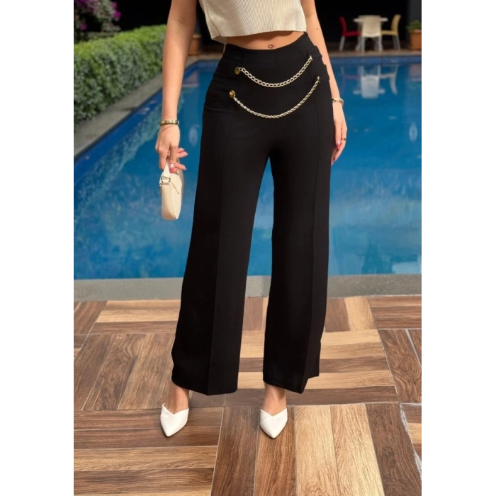 Kadın Beli Zincir Detay Ithal Krep Pantolon