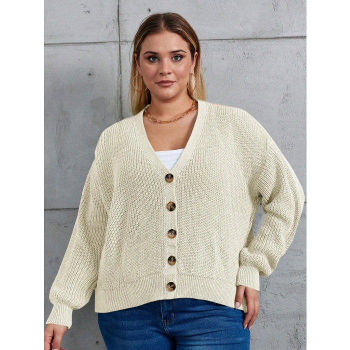 Kadın Beş Düğme Büyük Beden Triko Hırka