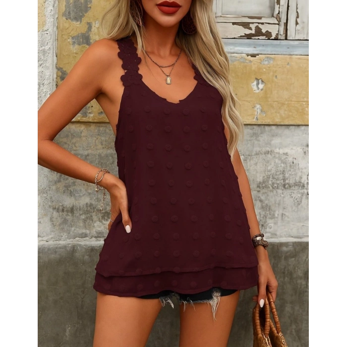 Kadın Dantel Askılı V Yakalı Sırtı çapraz Detaylı Ponpon Bluz