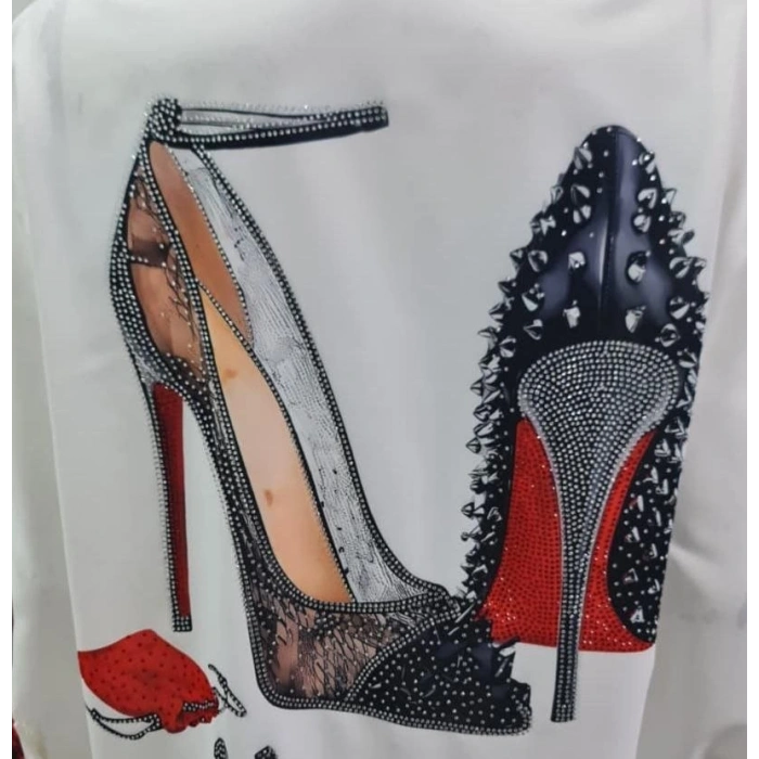 Kadın Desen Baskılı Taş Işlemeli Jessica Kumaş Gömlek